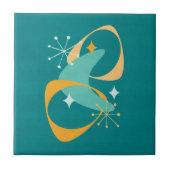 Retro Mid Century Atomic Space Age 20 Blauwgroen, Tegeltje (Voorkant)