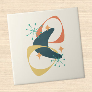 Retro Mid Century Atomic Space Age Abstract Tegeltje