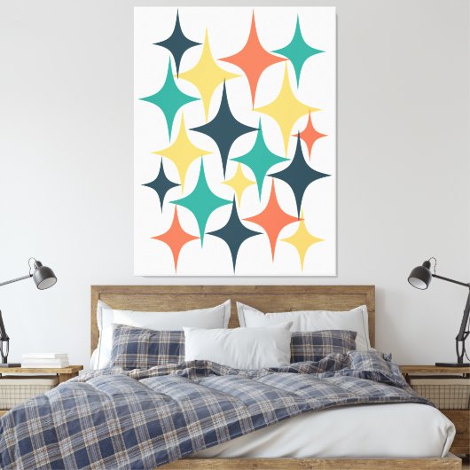 Retro Mid Century Atomic Starburst Star Canvas Afdruk (Insitu (Slaapkamer))