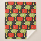 Retro Mid Century Atomic Zwart Rood Groen Patroon Sherpa Deken (Voorkant)