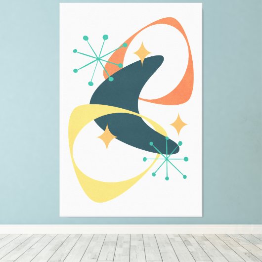 Retro Mid Century atoomruimtetijd 20 houtskool Canvas Afdruk (Insitu (Houten vloer))