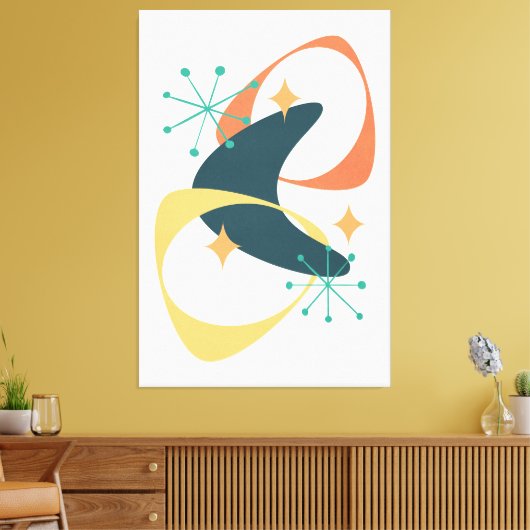 Retro Mid Century atoomruimtetijd 20 houtskool Canvas Afdruk (Insitu (Woonkamer))