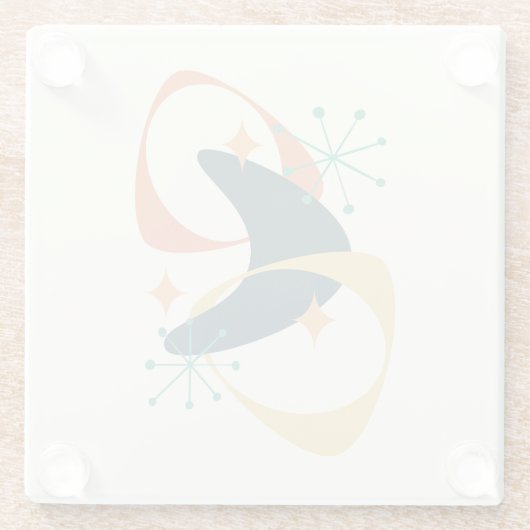 Retro Mid Century atoomruimtetijd 20 houtskool Glazen Onderzetter (Achterkant)