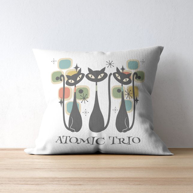 Retro Mid Century Black Atomic Cats MCM Kussen (Retro Mid Century Black Atomic Cats MCM Throw Pillow)