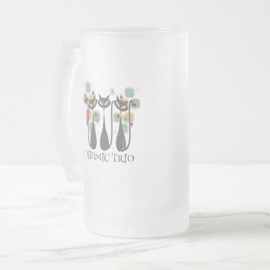 Retro Mid Century Black Atomic Cats MCM Matglas Bierpul (Voorkant links)