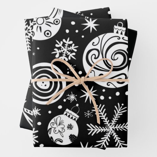 Retro Mid-Century Black & White Ornament Inpakpapier Vel (In situ)