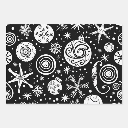 Retro Mid-Century Black & White Ornament Inpakpapier Vel (Voorkant)