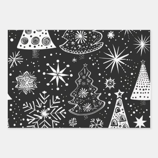 Retro Mid-Century Black & White Ornament Pattern Inpakpapier Vel (Voorkant 2)