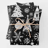 Retro Mid-Century Black & White Ornament Pattern Inpakpapier Vel (In situ)