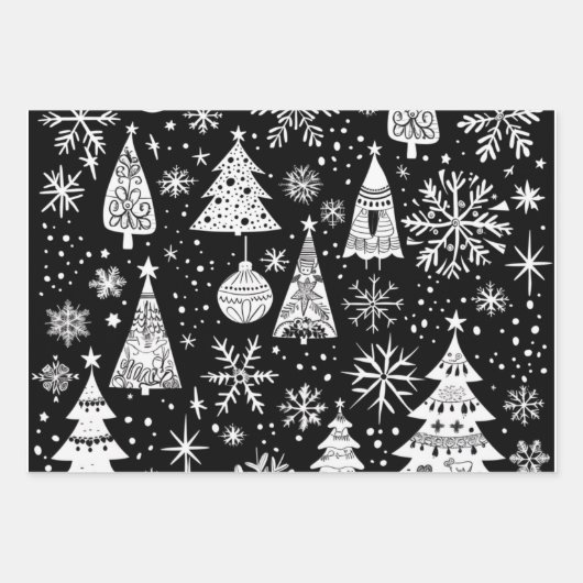 Retro Mid-Century Black & White Ornament Pattern Inpakpapier Vel (Voorkant)