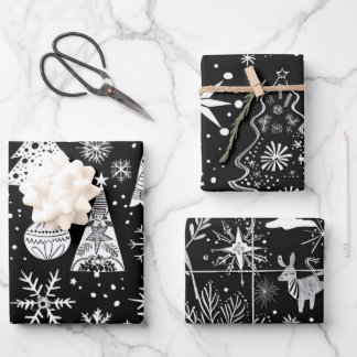 Retro Mid-Century Black & White Ornament Pattern Inpakpapier Vel