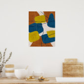Retro Mid Century Brown en Blue Modern Abstract Poster (Keuken)