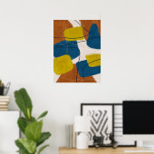 Retro Mid Century Brown en Blue Modern Abstract Poster (Thuiskantoor)