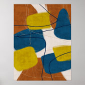 Retro Mid Century Brown en Blue Modern Abstract Poster (Voorkant)