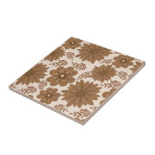 Retro  Mid Century bruin bloempatroon Tegeltje (Zijkant)
