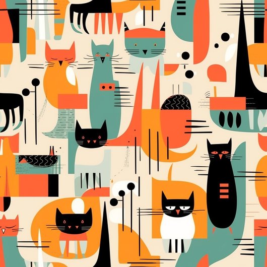 Retro Mid Century Cat Illustratie Inpakpapier Vel