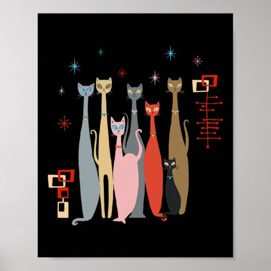 Retro  Mid-Century Cats Modern Look jaren '50 jare Poster (Voorkant)