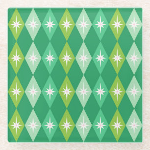 Retro Mid Century Christmas Diamonds Groen Glazen Onderzetter