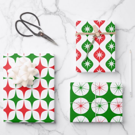 Retro Mid Century Christmas Starburst Holiday Inpakpapier Vel (Voorkant)
