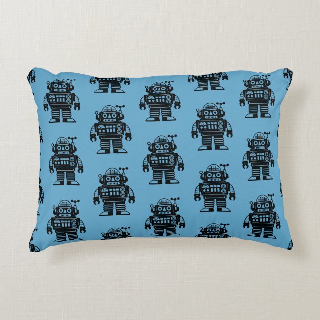 Retro Mid Century Geïnspireerd Robot Patroon Accent Kussen (Voorkant)