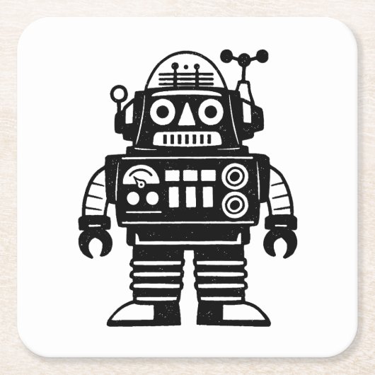 Retro Mid Century Geïnspireerde Robot Kartonnen Onderzetters (Voorkant)