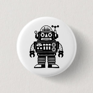 Retro Mid Century Geïnspireerde Robot Ronde Button 3,2 Cm