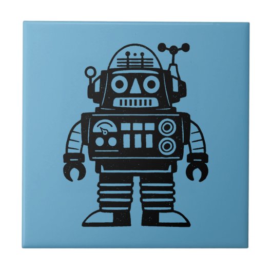 Retro Mid Century Geïnspireerde Robot Tegeltje (Voorkant)