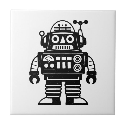 Retro Mid Century Geïnspireerde Robot Tegeltje (Voorkant)