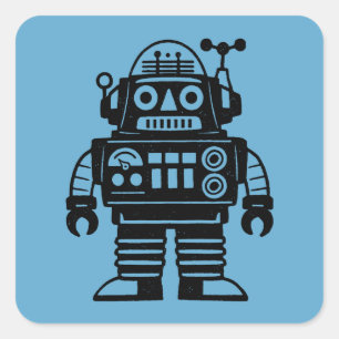 Retro Mid Century Geïnspireerde Robot Vierkante Sticker