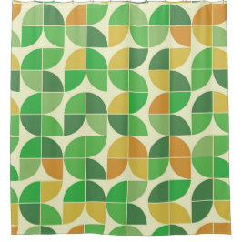 Retro Mid Century Geometric Floral Green Douchegordijn