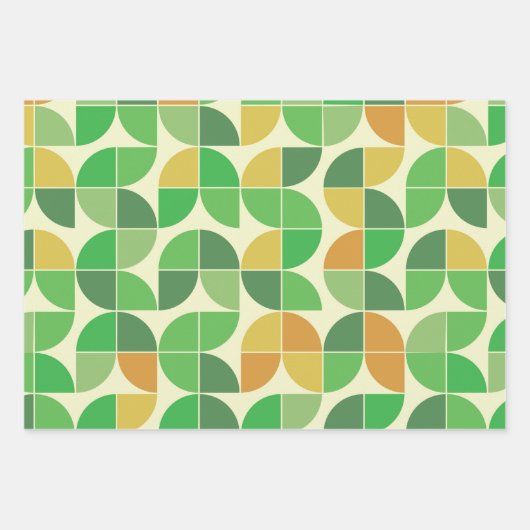 Retro Mid Century Geometric Floral Green Inpakpapier Vel (Voorkant 3)