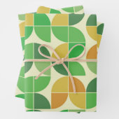 Retro Mid Century Geometric Floral Green Inpakpapier Vel (In situ)