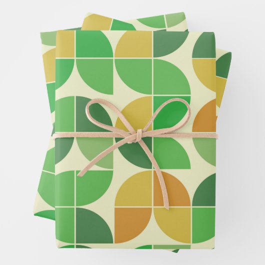 Retro Mid Century Geometric Floral Green Inpakpapier Vel (In situ)