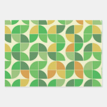 Retro Mid Century Geometric Floral Green