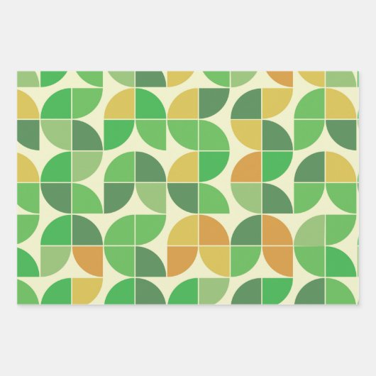 Retro Mid Century Geometric Floral Green Inpakpapier Vel (Voorkant)