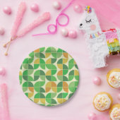 Retro Mid Century Geometric Floral Green Papieren Bordje (Feest)