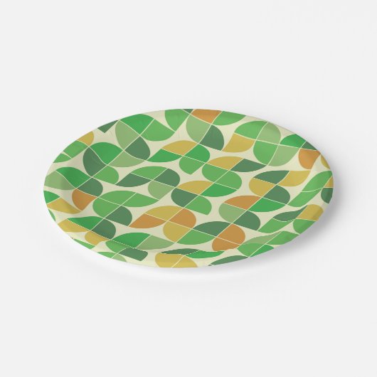 Retro Mid Century Geometric Floral Green Papieren Bordje (Gekanteld)
