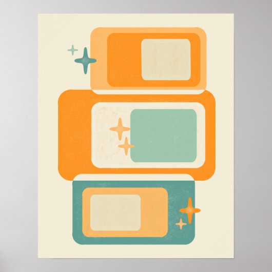 Retro Mid Century geometrisch Abstract Blauwgroen Poster (Voorkant)