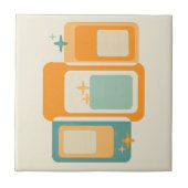 Retro Mid Century geometrisch Abstract Blauwgroen  Tegeltje (Voorkant)