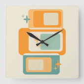 Retro Mid Century geometrisch Abstract Blauwgroen  Vierkante Klok (Voorkant)