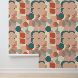Retro Mid-Century Geometrisch patroon in koraal, B Behang