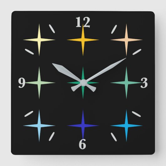 Retro Mid Century Geometrische sterren Art Design Vierkante Klok (Voorkant)