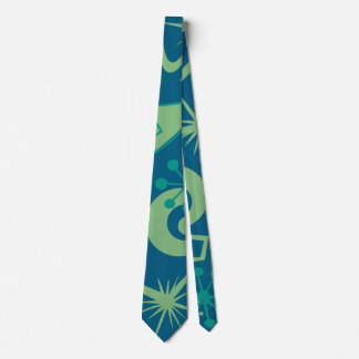 Retro Mid Century Green & Blue Abstract Stropdas