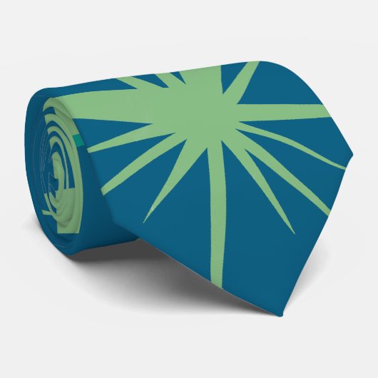 Retro Mid Century Green & Blue Abstract Stropdas (Opgerold)