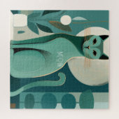 Retro Mid Century Green Cat Legpuzzel (Horizontaal)