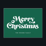 Retro Mid Century Green Vrolijk Kerstfeest Feestdagenkaart<br><div class="desc">Merry Christmas Briefkaart: een klassiek retro design,  met een moderne typografie uit het midden van de eeuw en een klassieke groene achtergrond.</div>
