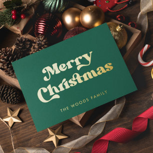 Retro Mid Century Green Vrolijk Kerstfeest Folie Feestdagenkaart