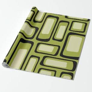 Retro mid-century groene afgeronde rechthoekige ra cadeaupapier