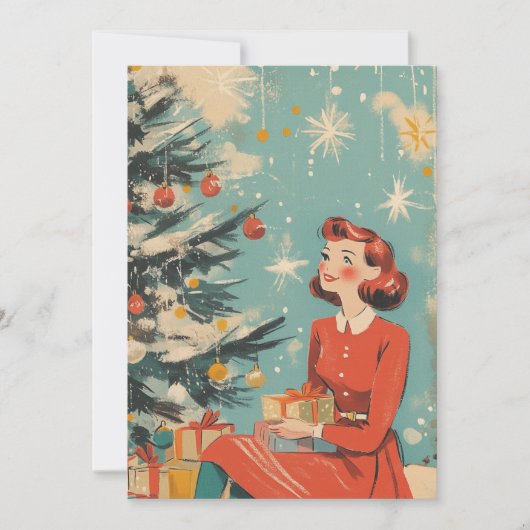 Retro Mid-Century  Illustratie Xmas Feestdagenkaart (Voorkant)