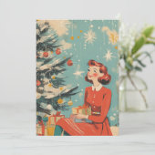 Retro Mid-Century  Illustratie Xmas Feestdagenkaart (Staand voorkant)